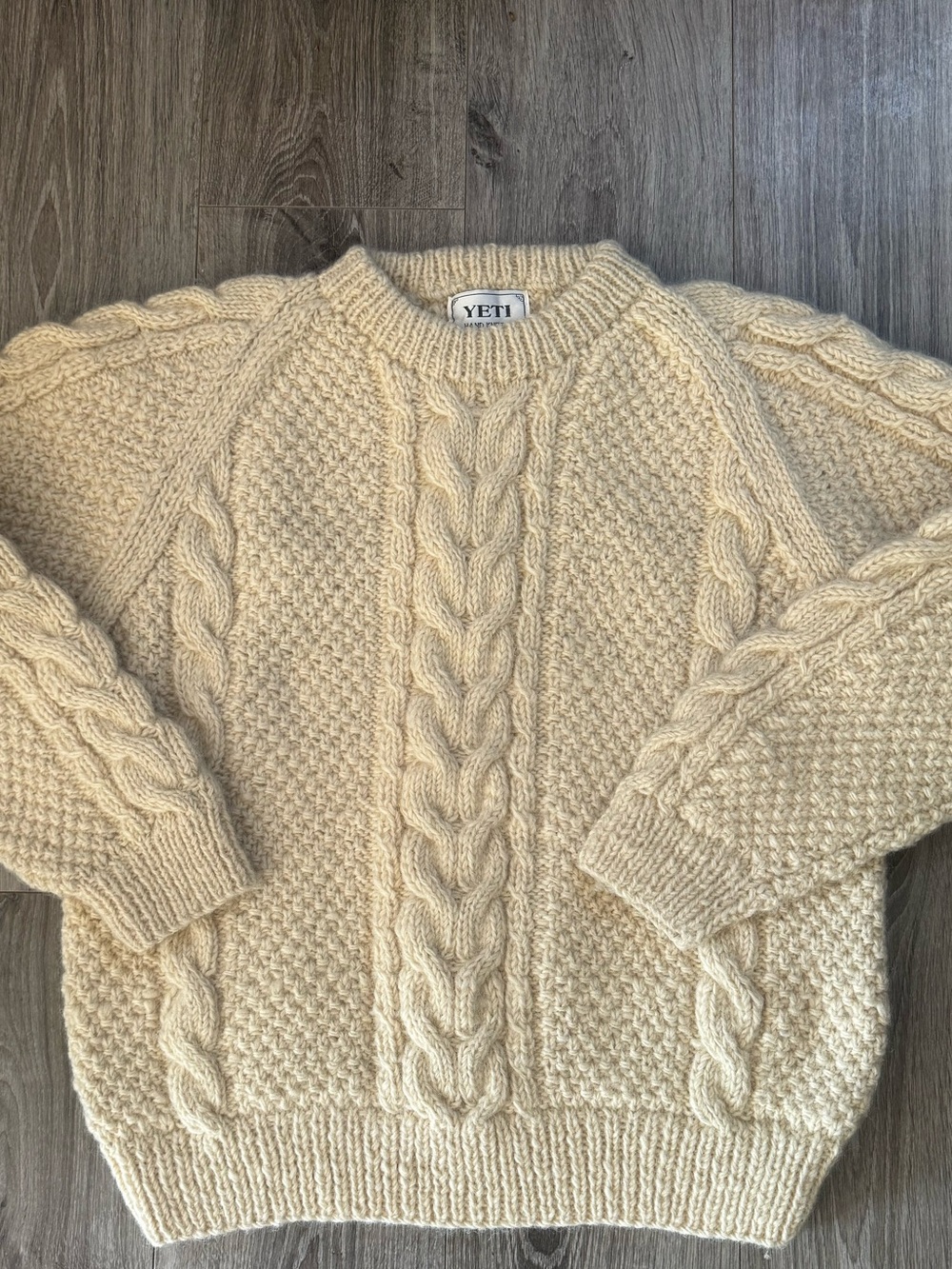 Yeti Cream Cable Knit Scoop Crewneck Sweater - Picture 3 of 5